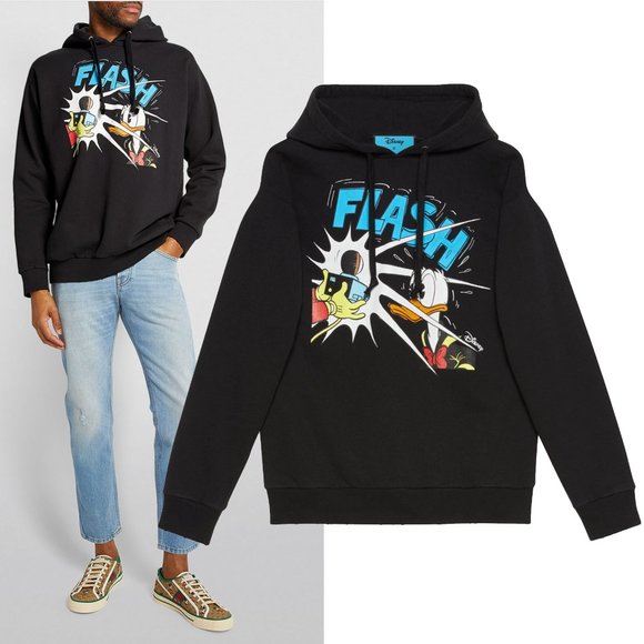 GUCCI SWEATSHIRT DISNEY DONALD DUCK BLACK COTTON HOODIE - Picture 1 of 14